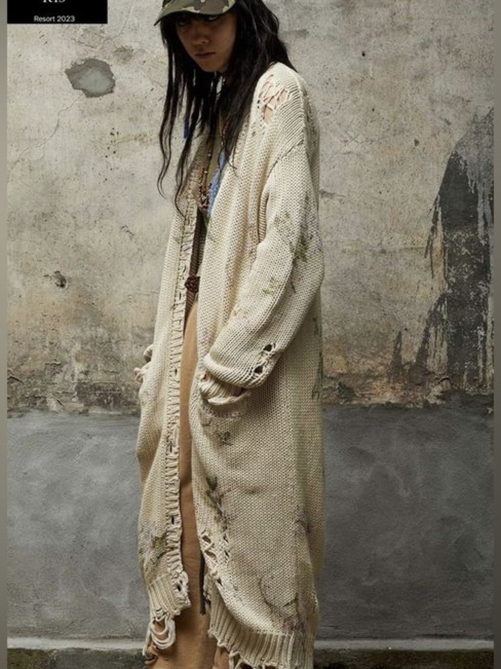 R13 Floral Distressed Long Cardigan - M